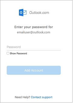 Enter your password for your outlook.com account