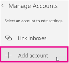 Shows selecting Add account on the Manage Accounts menu